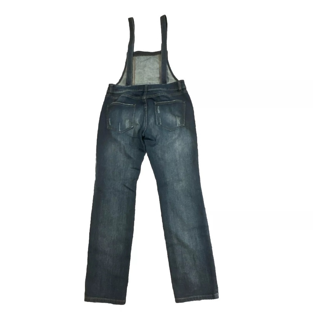 Free People Cross Back Bib Overalls Milo Distressed Blue Denim Boho Jeans Sz 28 - Picture 7 of 7